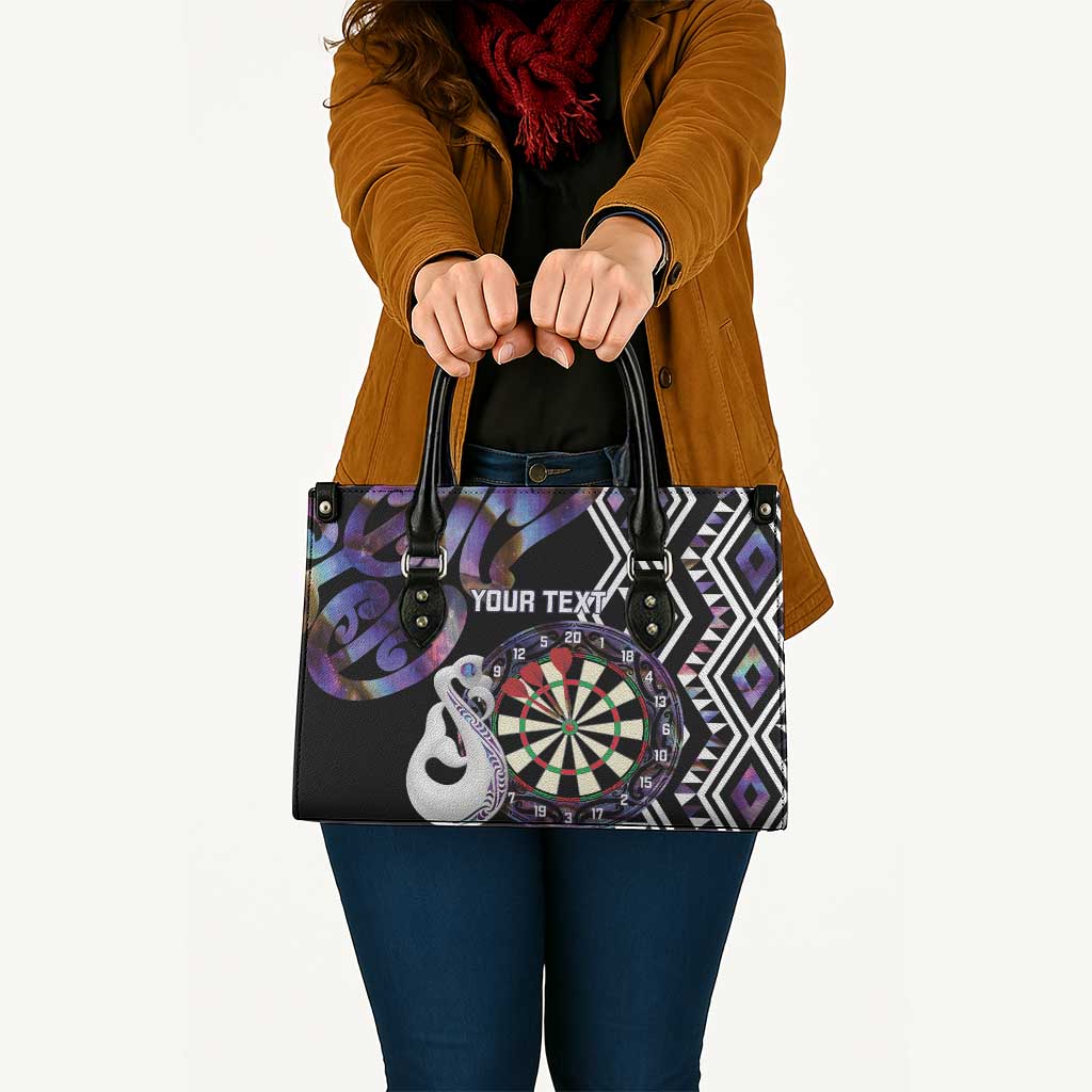 Personalised New Zealand Darts Leather Bag Ngutukaka Manaia Taniko Luxury Purple - Aussie Hoodie