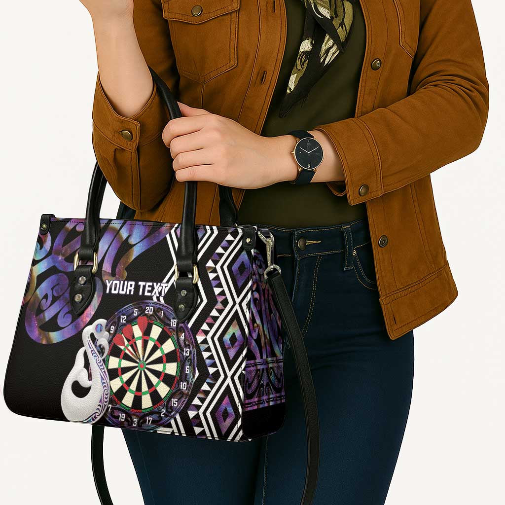 Personalised New Zealand Darts Leather Bag Ngutukaka Manaia Taniko Luxury Purple - Aussie Hoodie