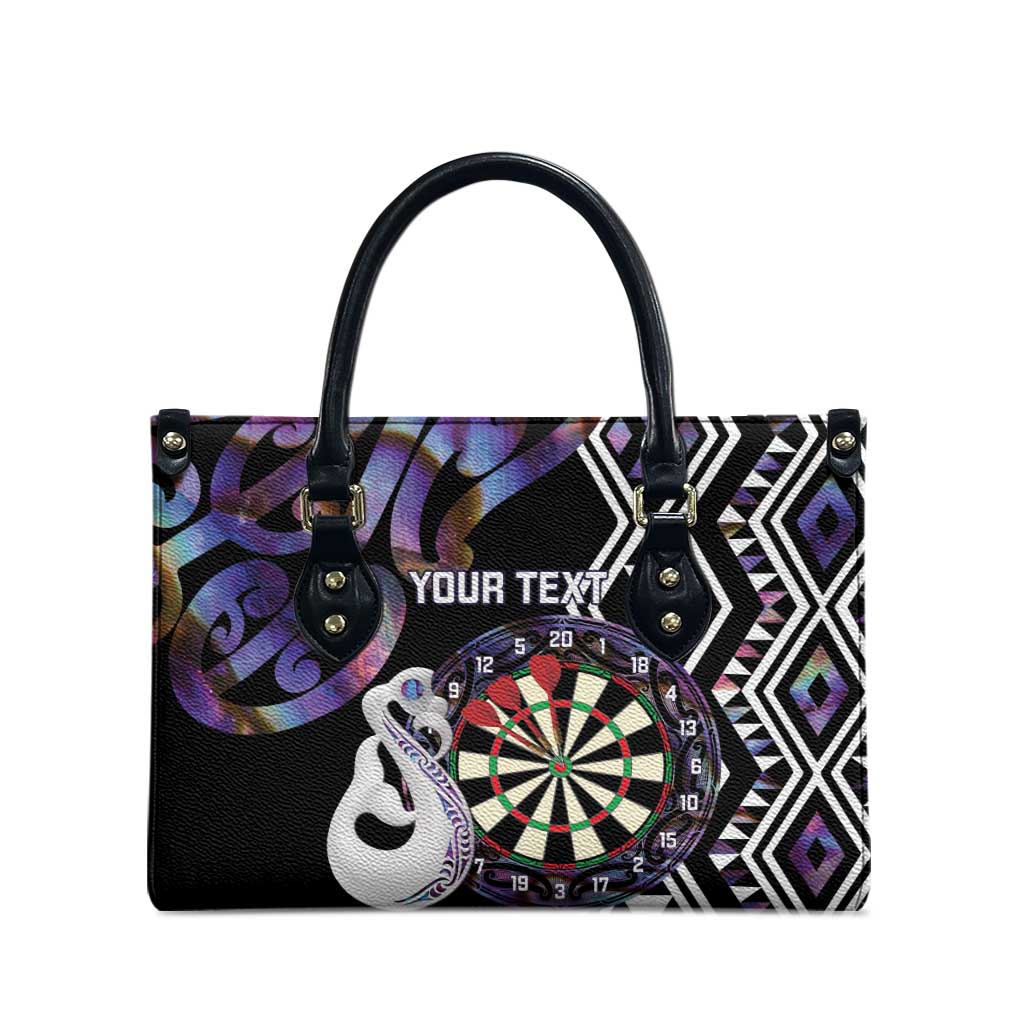 Personalised New Zealand Darts Leather Bag Ngutukaka Manaia Taniko Luxury Purple - Aussie Hoodie