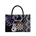 Personalised New Zealand Darts Leather Bag Ngutukaka Manaia Taniko Luxury Purple - Aussie Hoodie
