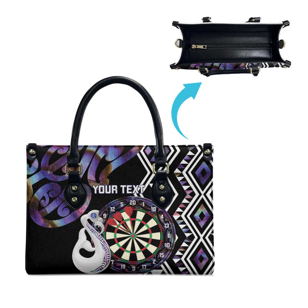 Personalised New Zealand Darts Leather Bag Ngutukaka Manaia Taniko Luxury Purple - Aussie Hoodie