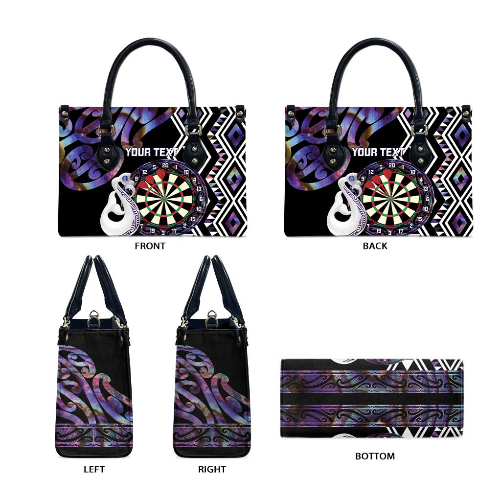 Personalised New Zealand Darts Leather Bag Ngutukaka Manaia Taniko Luxury Purple - Aussie Hoodie