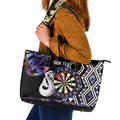 Personalised New Zealand Darts Leather Tote Bag Ngutukaka Manaia Taniko Luxury Purple - Aussie Hoodie