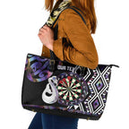 Personalised New Zealand Darts Leather Tote Bag Ngutukaka Manaia Taniko Luxury Purple - Aussie Hoodie