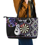 Personalised New Zealand Darts Leather Tote Bag Ngutukaka Manaia Taniko Luxury Purple - Aussie Hoodie
