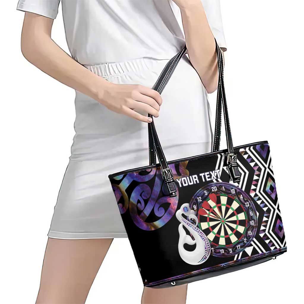 Personalised New Zealand Darts Leather Tote Bag Ngutukaka Manaia Taniko Luxury Purple - Aussie Hoodie