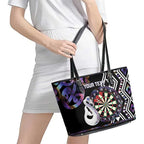 Personalised New Zealand Darts Leather Tote Bag Ngutukaka Manaia Taniko Luxury Purple - Aussie Hoodie