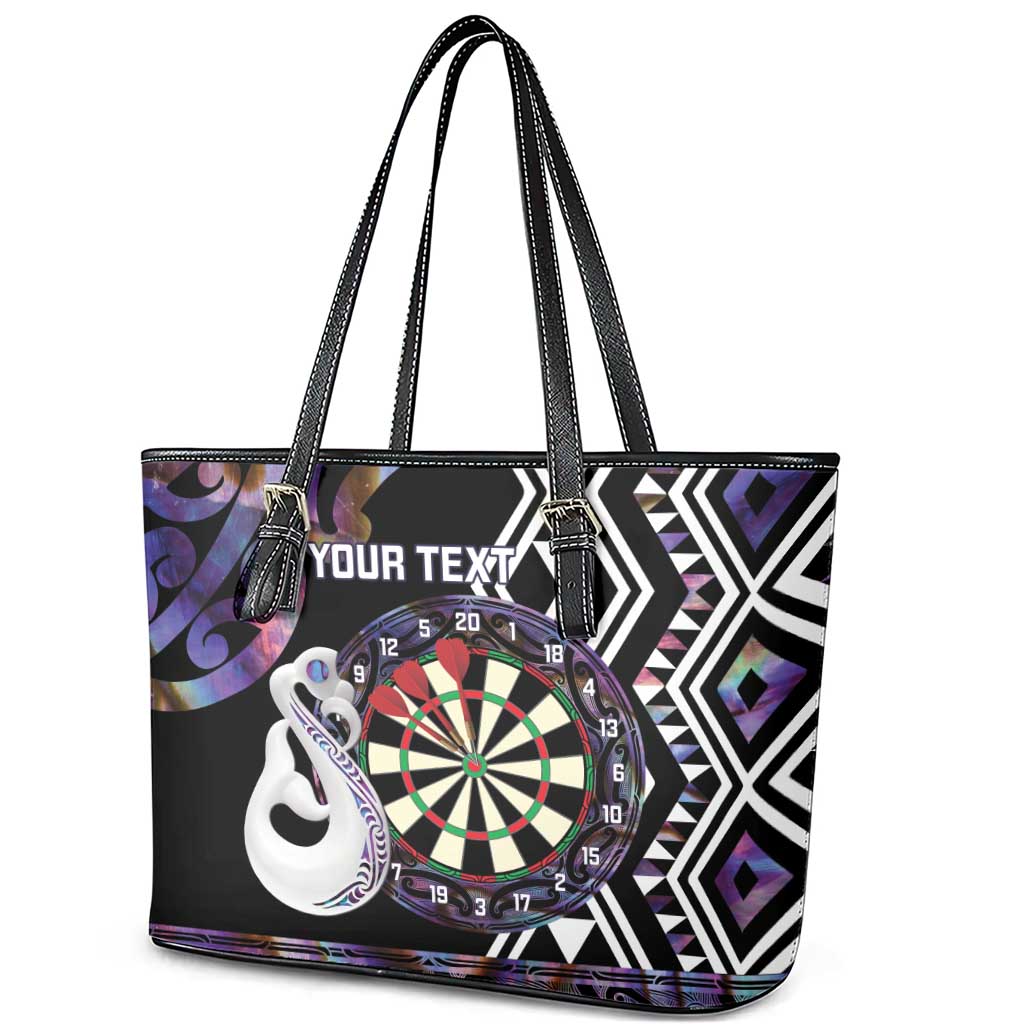 Personalised New Zealand Darts Leather Tote Bag Ngutukaka Manaia Taniko Luxury Purple - Aussie Hoodie