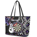 Personalised New Zealand Darts Leather Tote Bag Ngutukaka Manaia Taniko Luxury Purple - Aussie Hoodie
