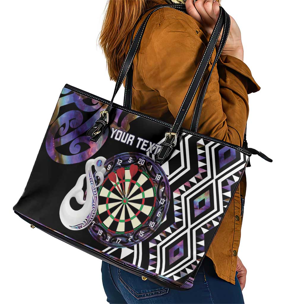 Personalised New Zealand Darts Leather Tote Bag Ngutukaka Manaia Taniko Luxury Purple - Aussie Hoodie