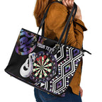 Personalised New Zealand Darts Leather Tote Bag Ngutukaka Manaia Taniko Luxury Purple - Aussie Hoodie