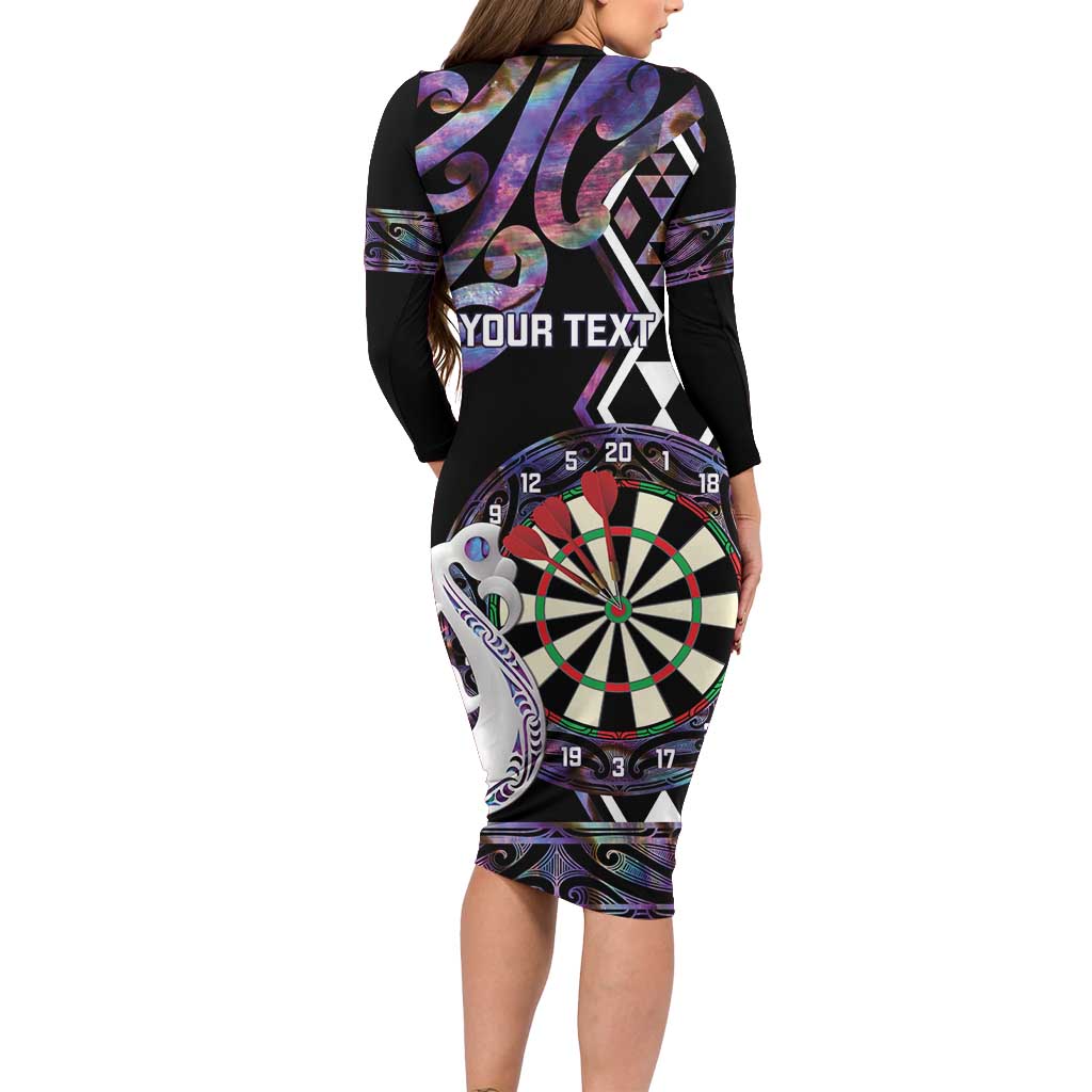 Personalised New Zealand Darts Long Sleeve Bodycon Dress Ngutukaka Manaia Taniko Luxury Purple - Aussie Hoodie