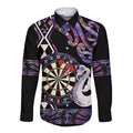 Personalised New Zealand Darts Long Sleeve Button Shirt Ngutukaka Manaia Taniko Luxury Purple - Aussie Hoodie