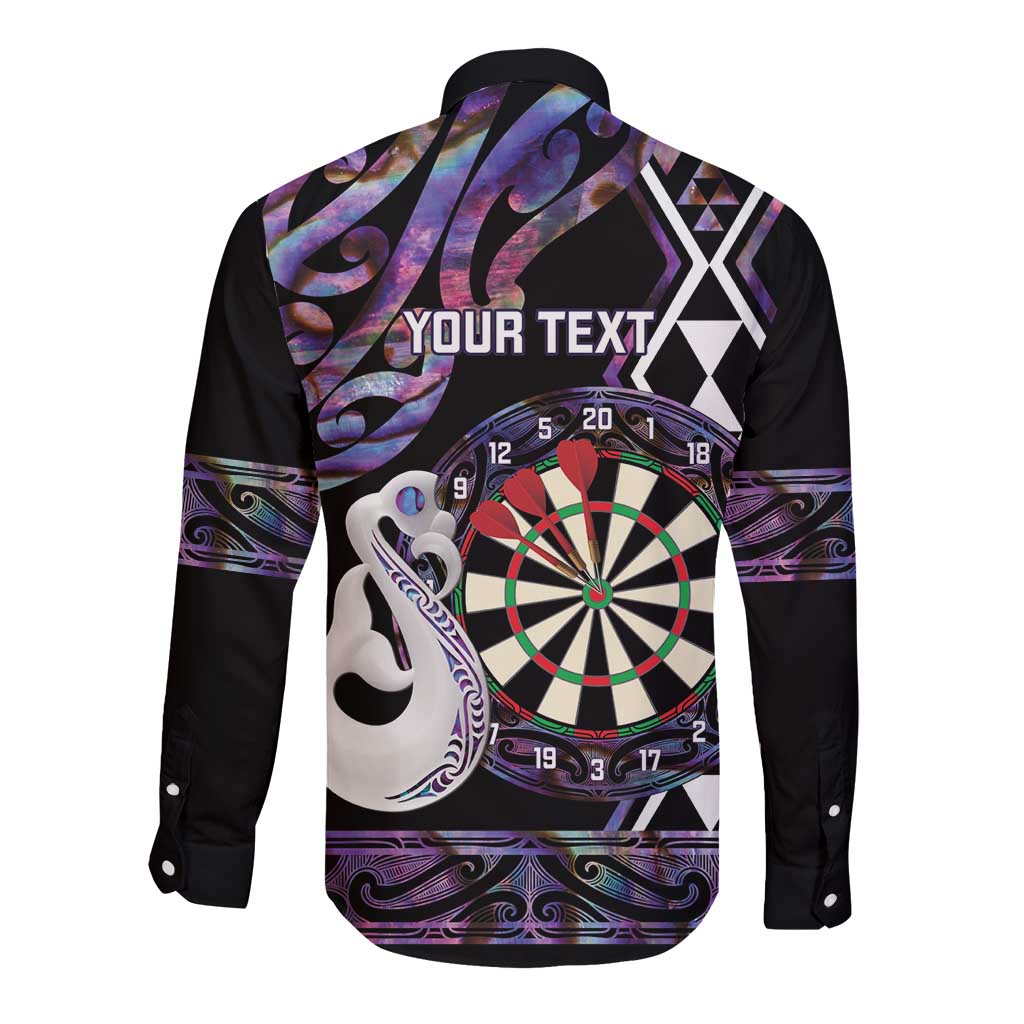 Personalised New Zealand Darts Long Sleeve Button Shirt Ngutukaka Manaia Taniko Luxury Purple - Aussie Hoodie
