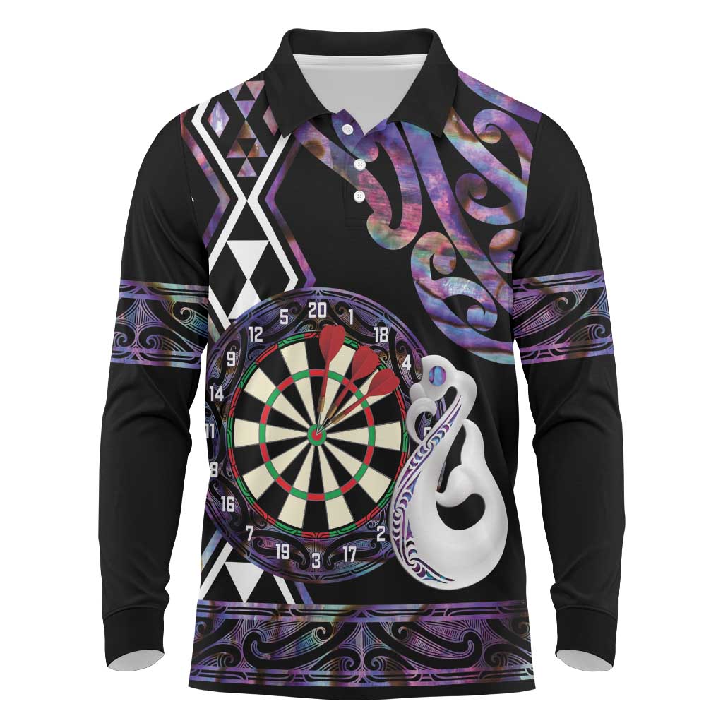 Personalised New Zealand Darts Long Sleeve Polo Shirt Ngutukaka Manaia Taniko Luxury Purple - Aussie Hoodie