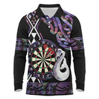 Personalised New Zealand Darts Long Sleeve Polo Shirt Ngutukaka Manaia Taniko Luxury Purple - Aussie Hoodie