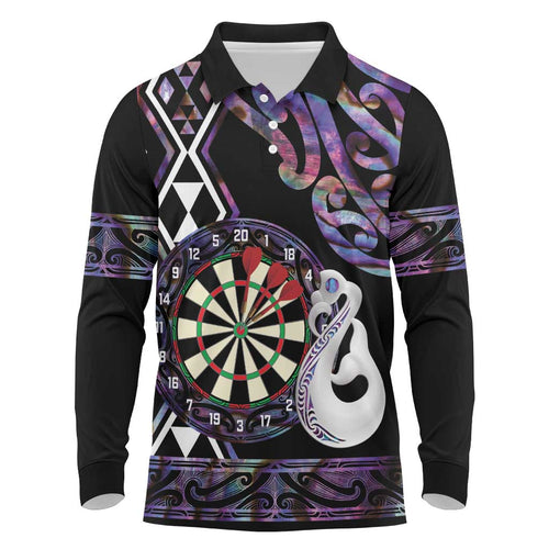 Personalised New Zealand Darts Long Sleeve Polo Shirt Ngutukaka Manaia Taniko Luxury Purple - Aussie Hoodie