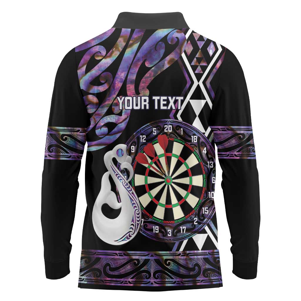 Personalised New Zealand Darts Long Sleeve Polo Shirt Ngutukaka Manaia Taniko Luxury Purple - Aussie Hoodie