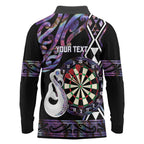 Personalised New Zealand Darts Long Sleeve Polo Shirt Ngutukaka Manaia Taniko Luxury Purple - Aussie Hoodie