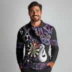 Personalised New Zealand Darts Long Sleeve Polo Shirt Ngutukaka Manaia Taniko Luxury Purple - Aussie Hoodie
