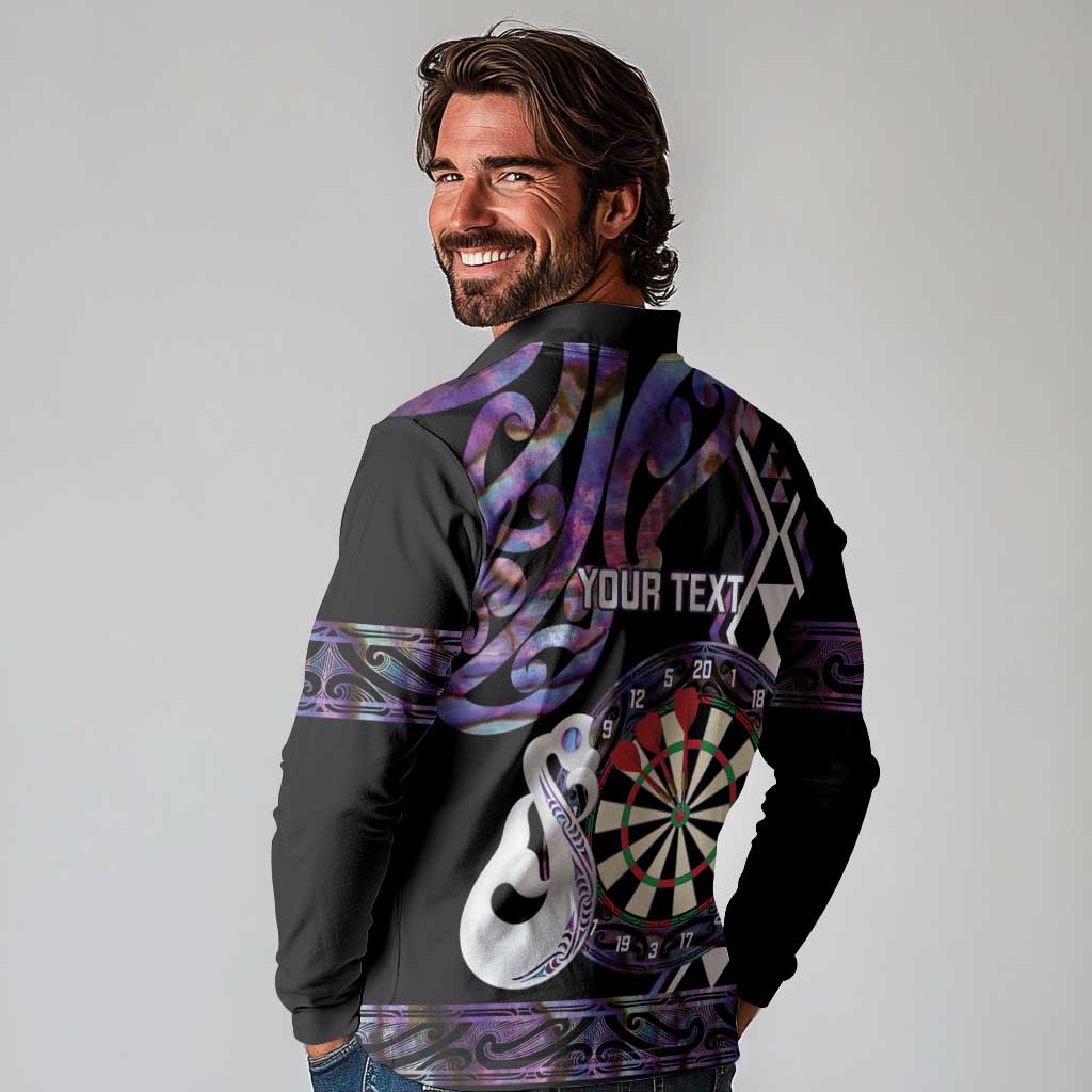 Personalised New Zealand Darts Long Sleeve Polo Shirt Ngutukaka Manaia Taniko Luxury Purple - Aussie Hoodie