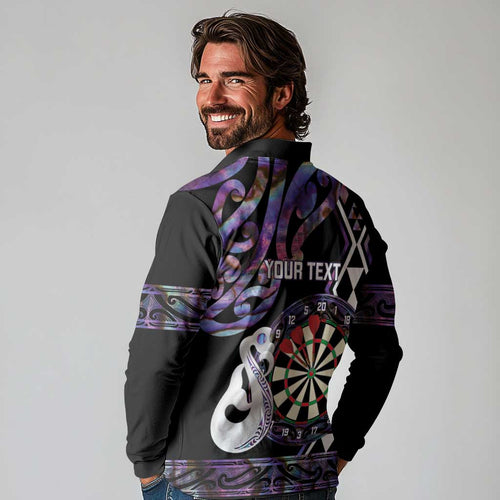 Personalised New Zealand Darts Long Sleeve Polo Shirt Ngutukaka Manaia Taniko Luxury Purple - Aussie Hoodie