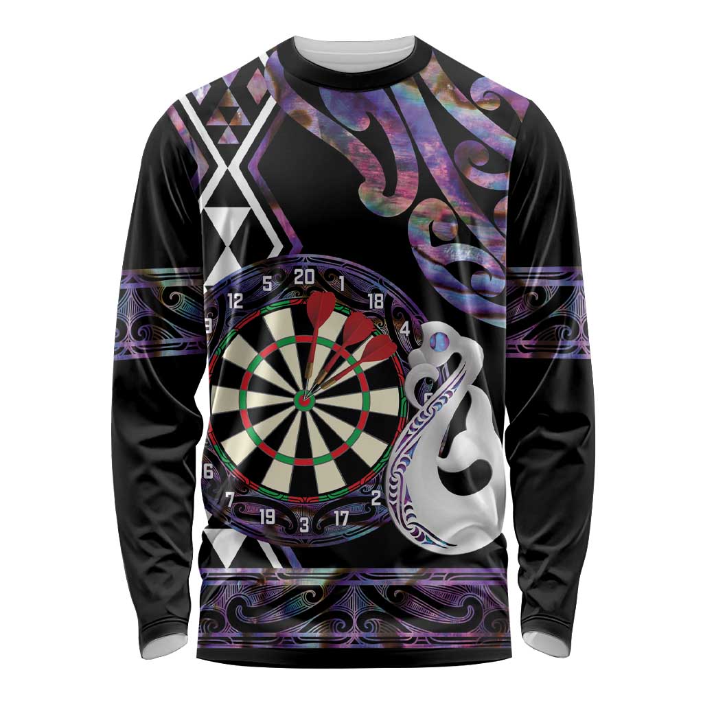 Personalised New Zealand Darts Long Sleeve Shirt Ngutukaka Manaia Taniko Luxury Purple - Aussie Hoodie