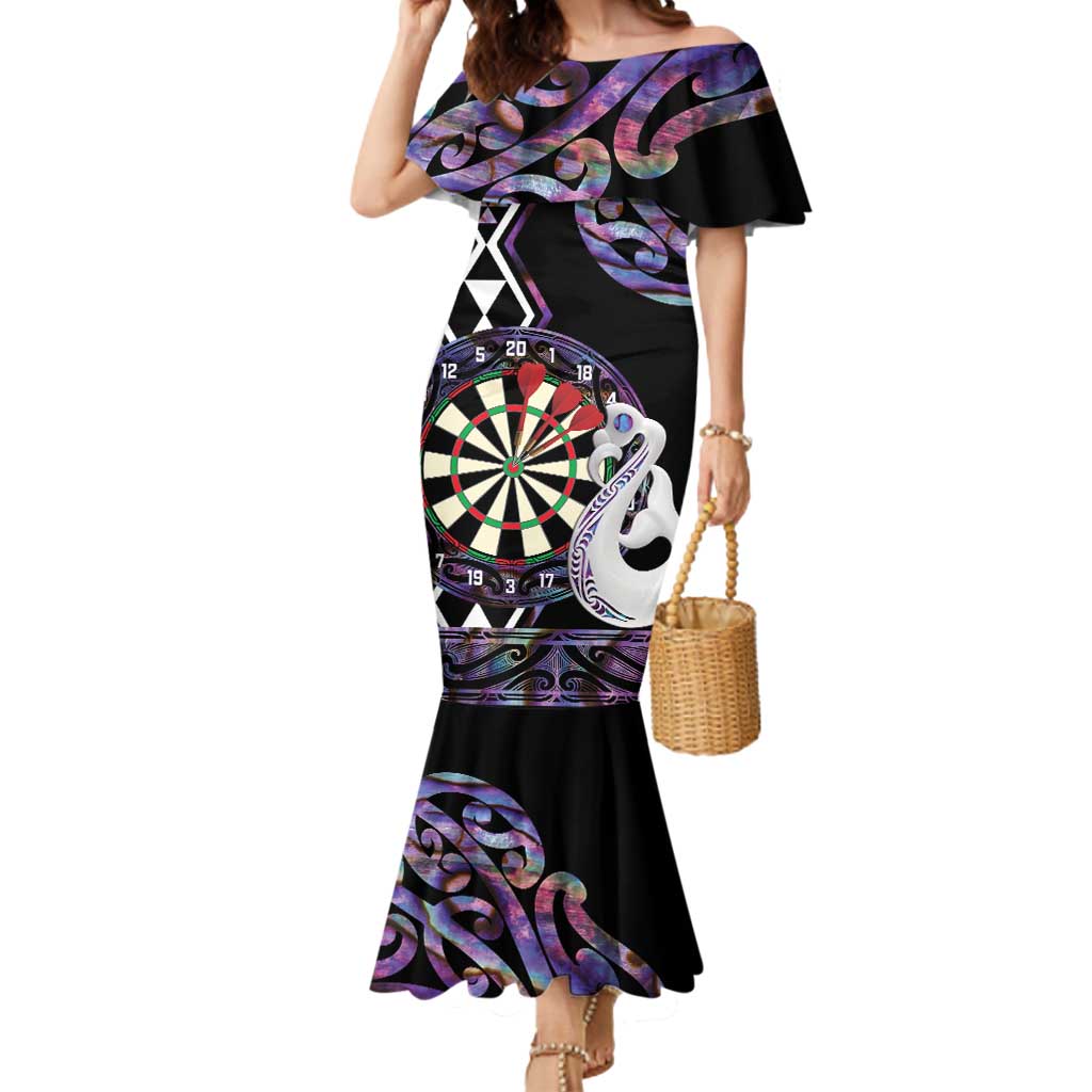 Personalised New Zealand Darts Mermaid Dress Ngutukaka Manaia Taniko Luxury Purple - Aussie Hoodie