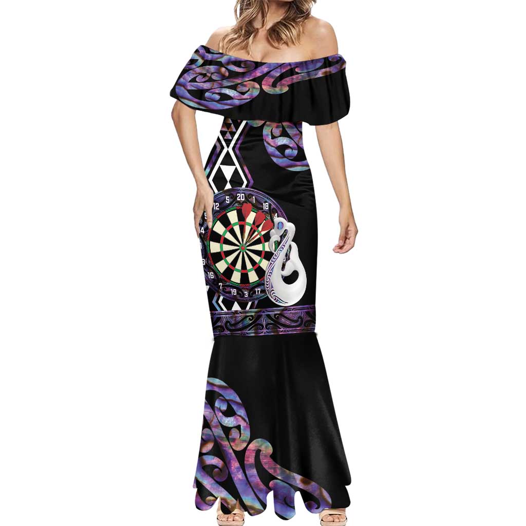 Personalised New Zealand Darts Mermaid Dress Ngutukaka Manaia Taniko Luxury Purple - Aussie Hoodie