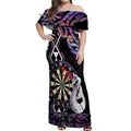Personalised New Zealand Darts Off Shoulder Maxi Dress Ngutukaka Manaia Taniko Luxury Purple - Aussie Hoodie