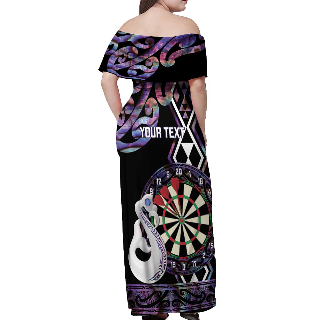 Personalised New Zealand Darts Off Shoulder Maxi Dress Ngutukaka Manaia Taniko Luxury Purple - Aussie Hoodie
