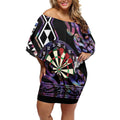Personalised New Zealand Darts Off Shoulder Short Dress Ngutukaka Manaia Taniko Luxury Purple - Aussie Hoodie