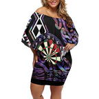 Personalised New Zealand Darts Off Shoulder Short Dress Ngutukaka Manaia Taniko Luxury Purple - Aussie Hoodie