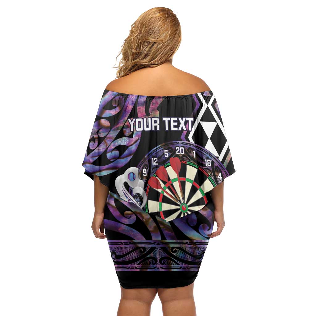 Personalised New Zealand Darts Off Shoulder Short Dress Ngutukaka Manaia Taniko Luxury Purple - Aussie Hoodie