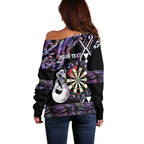 Personalised New Zealand Darts Off Shoulder Sweater Ngutukaka Manaia Taniko Luxury Purple - Aussie Hoodie