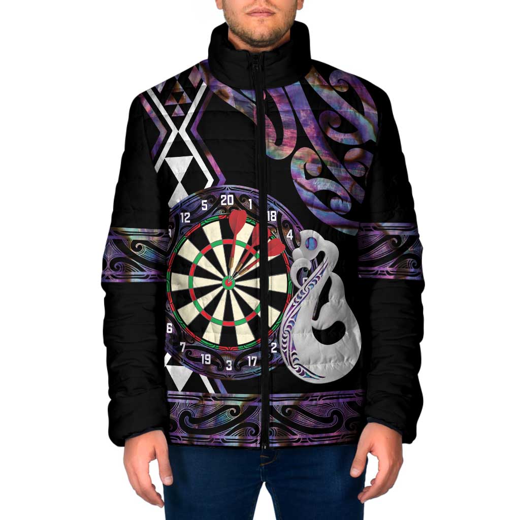 Personalised New Zealand Darts Padded Jacket Ngutukaka Manaia Taniko Luxury Purple - Aussie Hoodie