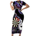 Personalised New Zealand Darts Short Sleeve Bodycon Dress Ngutukaka Manaia Taniko Luxury Purple - Aussie Hoodie
