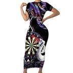 Personalised New Zealand Darts Short Sleeve Bodycon Dress Ngutukaka Manaia Taniko Luxury Purple - Aussie Hoodie