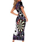 Personalised New Zealand Darts Short Sleeve Bodycon Dress Ngutukaka Manaia Taniko Luxury Purple - Aussie Hoodie