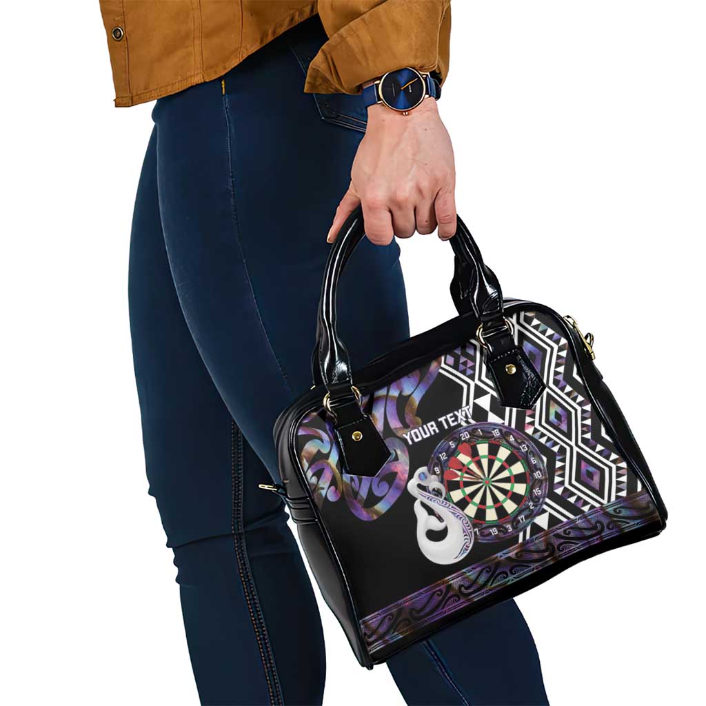 Personalised New Zealand Darts Shoulder Handbag Ngutukaka Manaia Taniko Luxury Purple - Aussie Hoodie