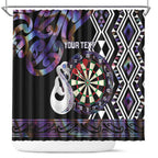 Personalised New Zealand Darts Shower Curtain Ngutukaka Manaia Taniko Luxury Purple - Aussie Hoodie