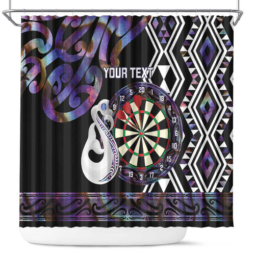 Personalised New Zealand Darts Shower Curtain Ngutukaka Manaia Taniko Luxury Purple - Aussie Hoodie