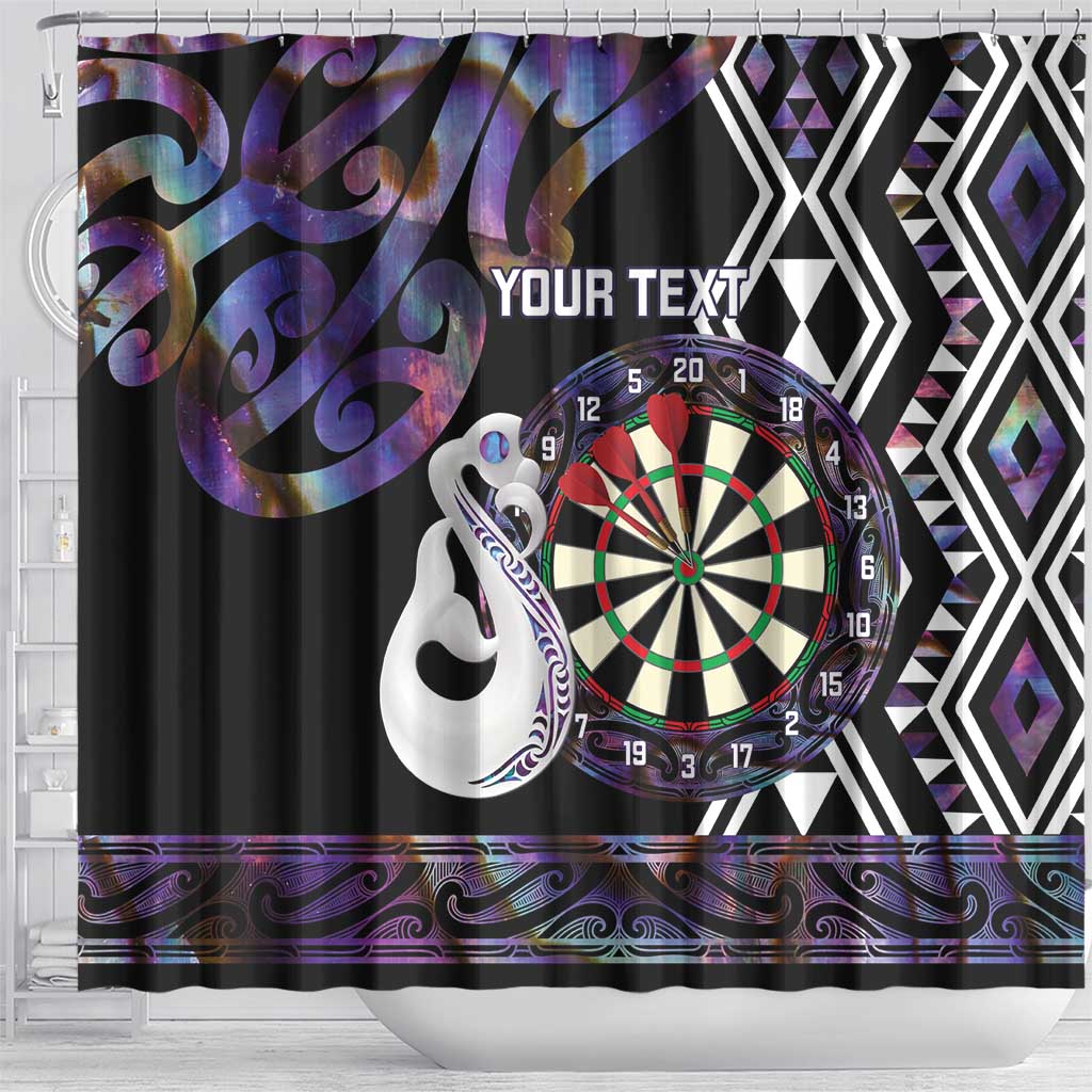 Personalised New Zealand Darts Shower Curtain Ngutukaka Manaia Taniko Luxury Purple - Aussie Hoodie