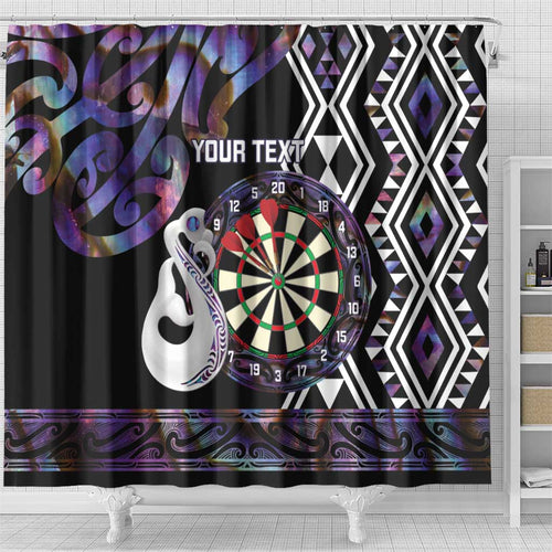 Personalised New Zealand Darts Shower Curtain Ngutukaka Manaia Taniko Luxury Purple - Aussie Hoodie