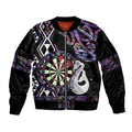 Personalised New Zealand Darts Sleeve Zip Bomber Jacket Ngutukaka Manaia Taniko Luxury Purple - Aussie Hoodie
