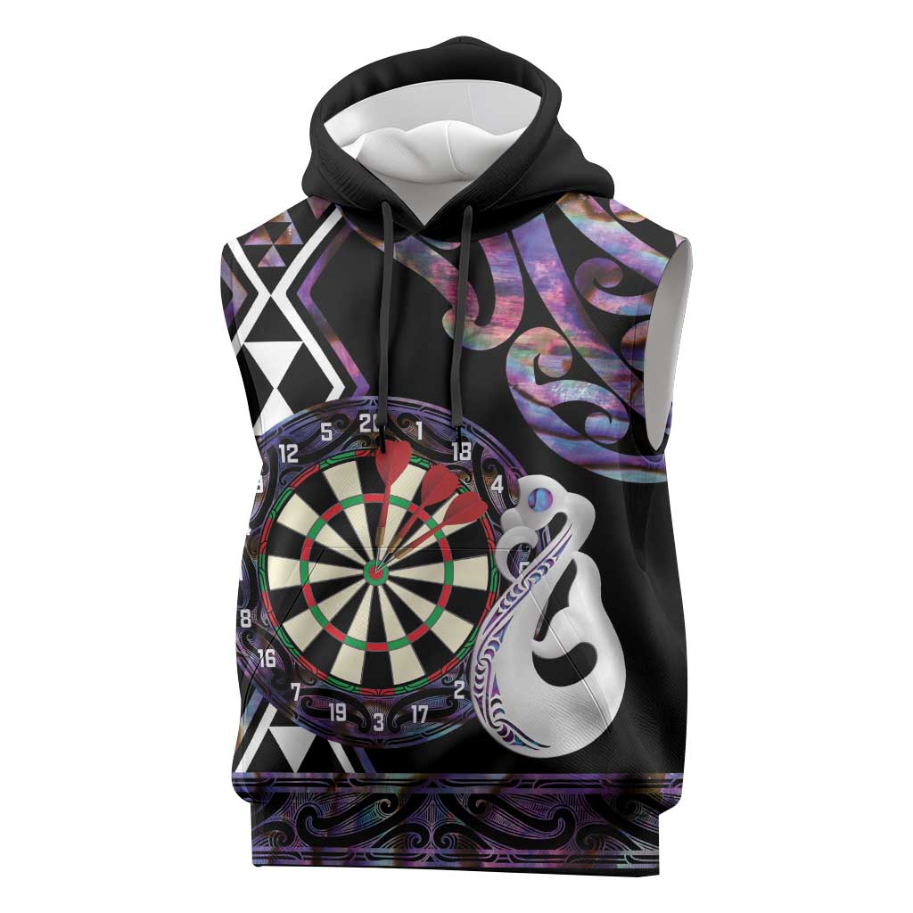 Personalised New Zealand Darts Sleeveless Hoodie Ngutukaka Manaia Taniko Luxury Purple - Aussie Hoodie