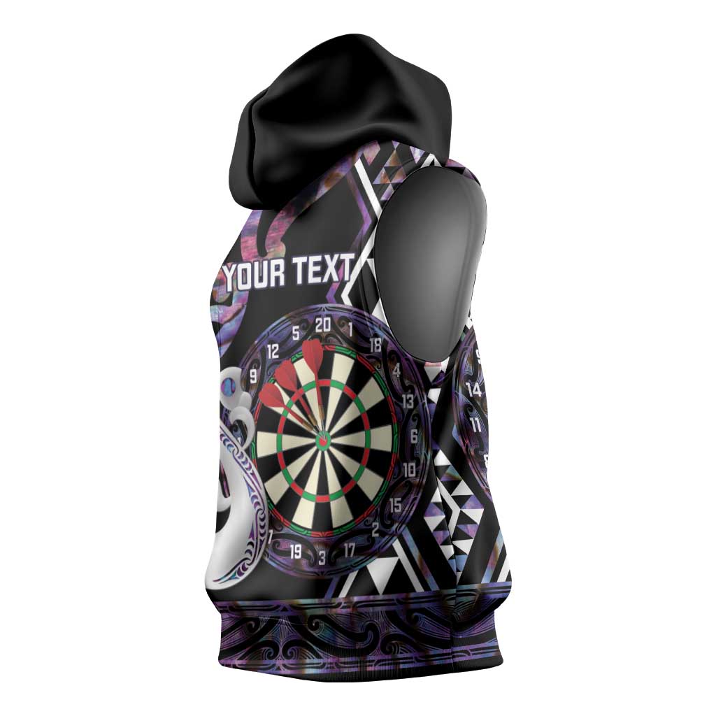 Personalised New Zealand Darts Sleeveless Hoodie Ngutukaka Manaia Taniko Luxury Purple - Aussie Hoodie