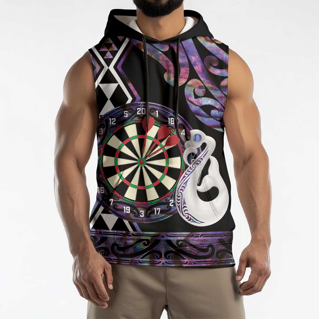 Personalised New Zealand Darts Sleeveless Hoodie Ngutukaka Manaia Taniko Luxury Purple - Aussie Hoodie
