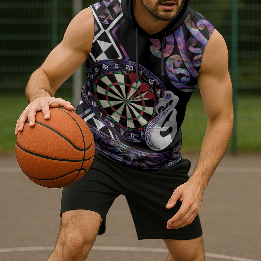 Personalised New Zealand Darts Sleeveless Hoodie Ngutukaka Manaia Taniko Luxury Purple - Aussie Hoodie