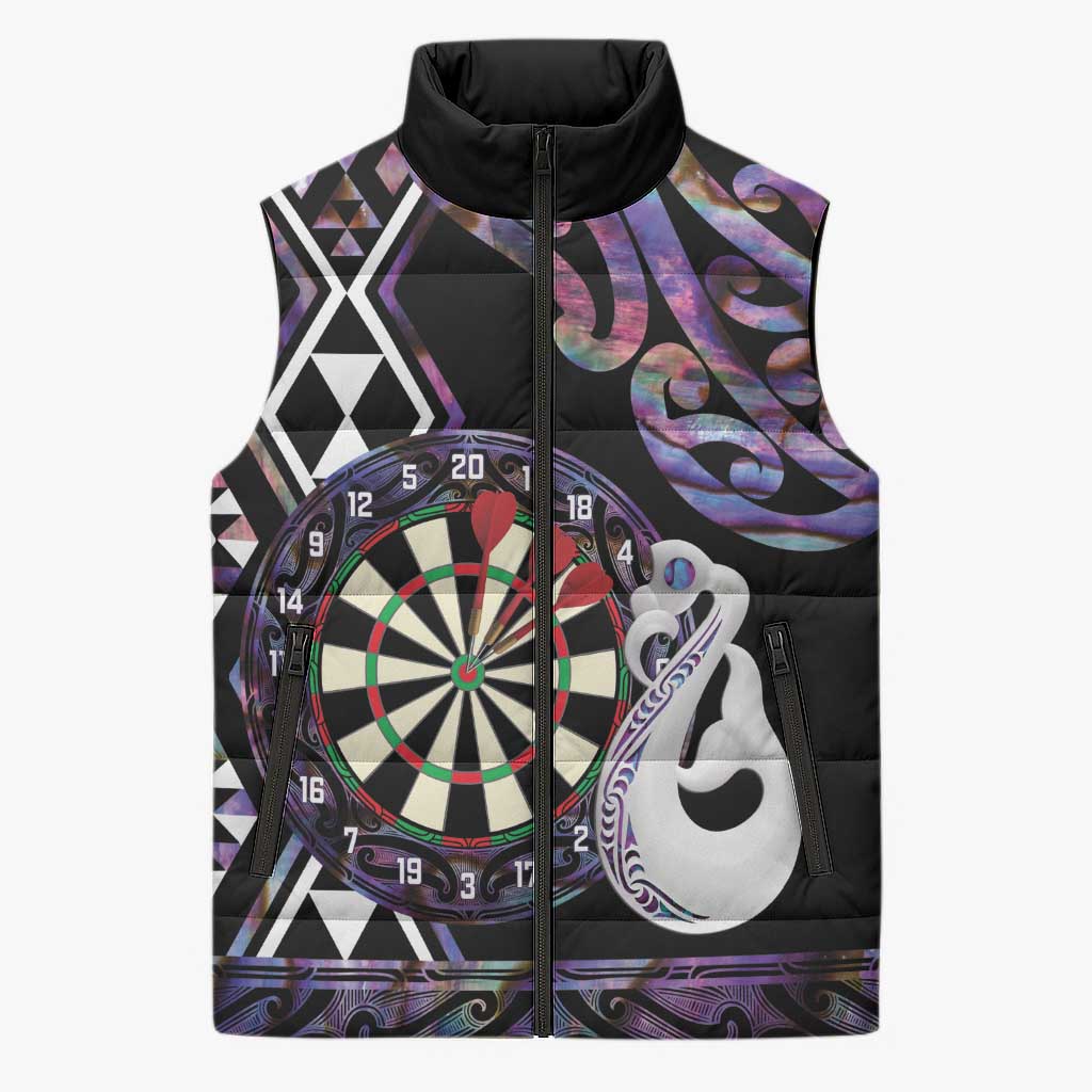 Personalised New Zealand Darts Sleeveless Puffer Jacket Ngutukaka Manaia Taniko Luxury Purple - Aussie Hoodie